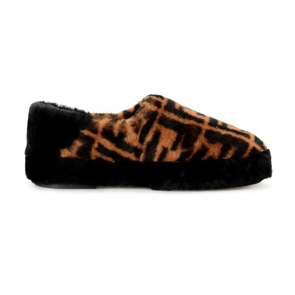 Fendi Men\'s Logo Print Real Fur Shearling & Leather Slip On Loafers Shoes main image 4